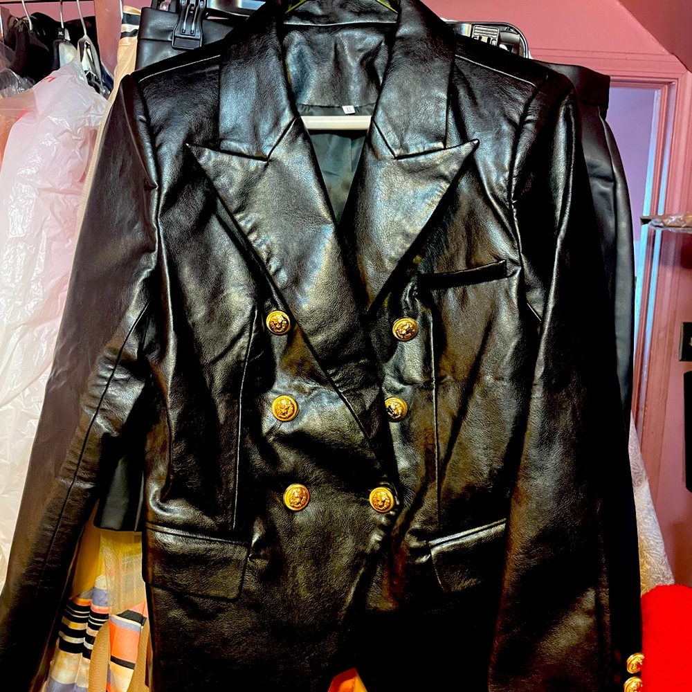 Women’s Kim Kardashian Black Double Breasted Slim fit Real Leather Blazer